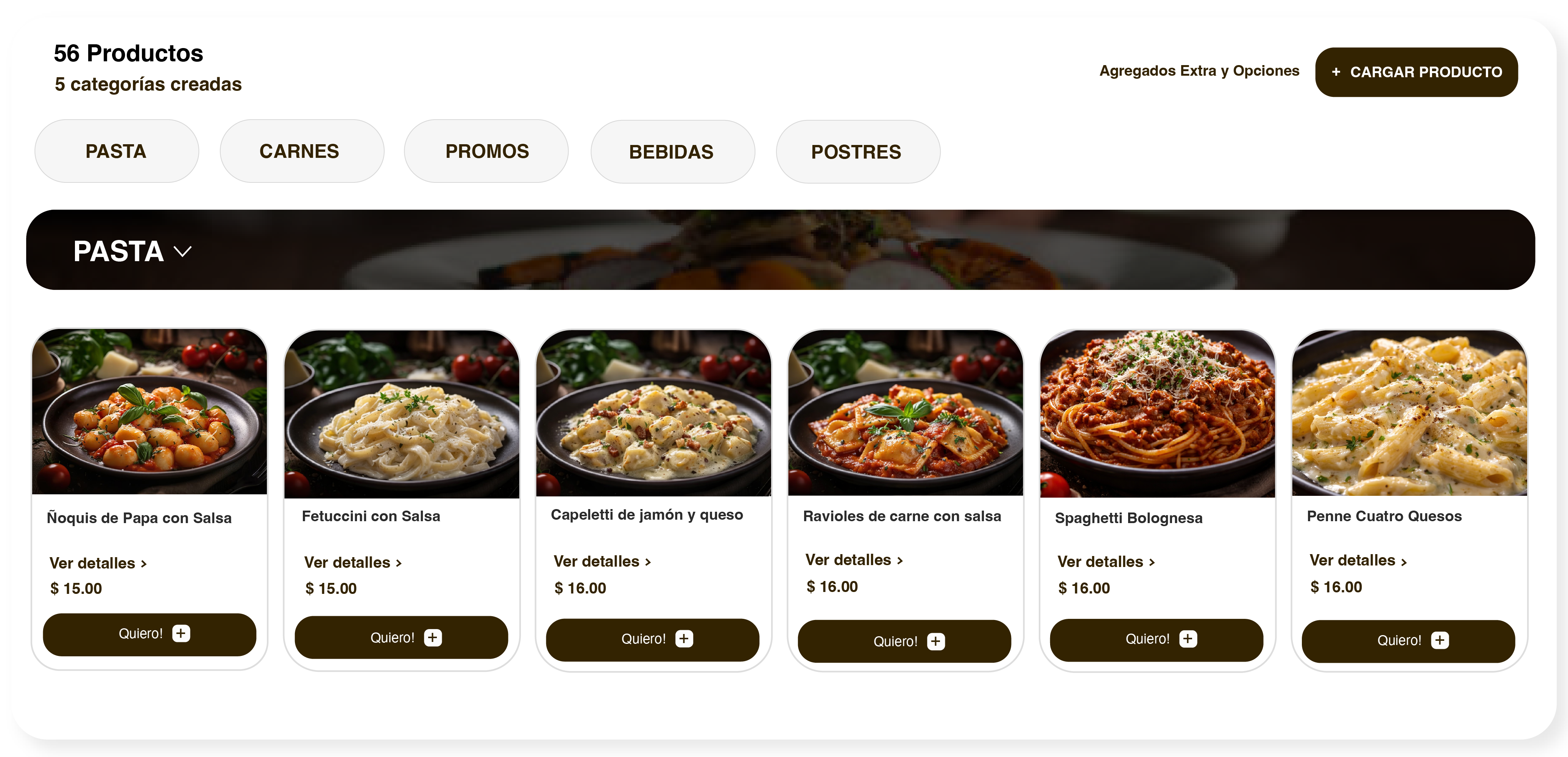 Panel de administración de productos y categorías